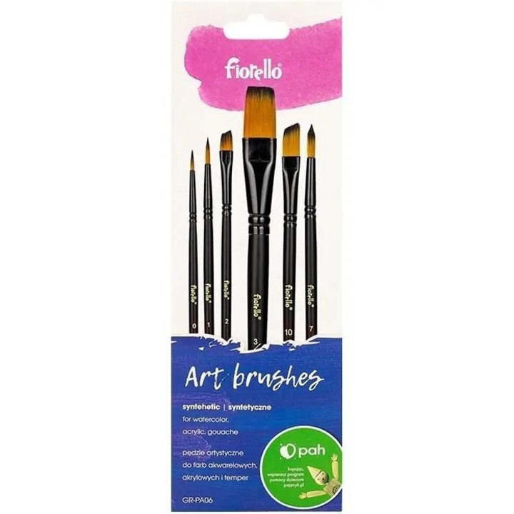 Set 6 pensule, Fiorello, lemn/nylon, negru/maro