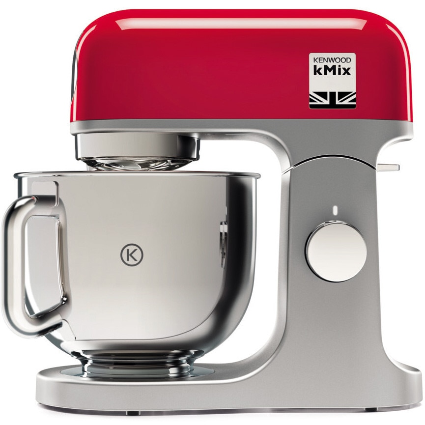 Robot de bucatarie Kenwood kMix KMX750RD, 1000 W, vas inox 5 l, 6 trepte viteza, 3 accesorii patiserie, rosu/ argintiu