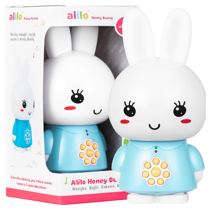 Interaktív nyúl Alilo Honey Bunny, történetekkel, éjszakai fény, 21,59x11,47x8,13 cm, kék