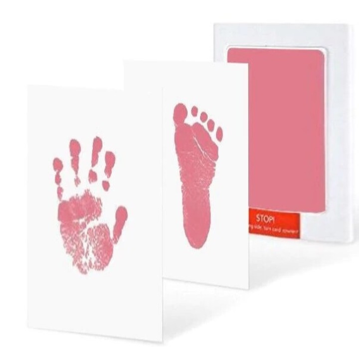 Kit amprenta pentru maini si picioare, MilaBaby, roz, 7.5cmx12cm
