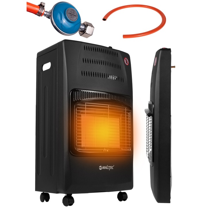 Gázfűtés GAS-5000Wt, MalTec, Összecsukható, Sugárzó fűtés, komplett készlet szabályozóval és tömlővel, 4200 W, Fekete