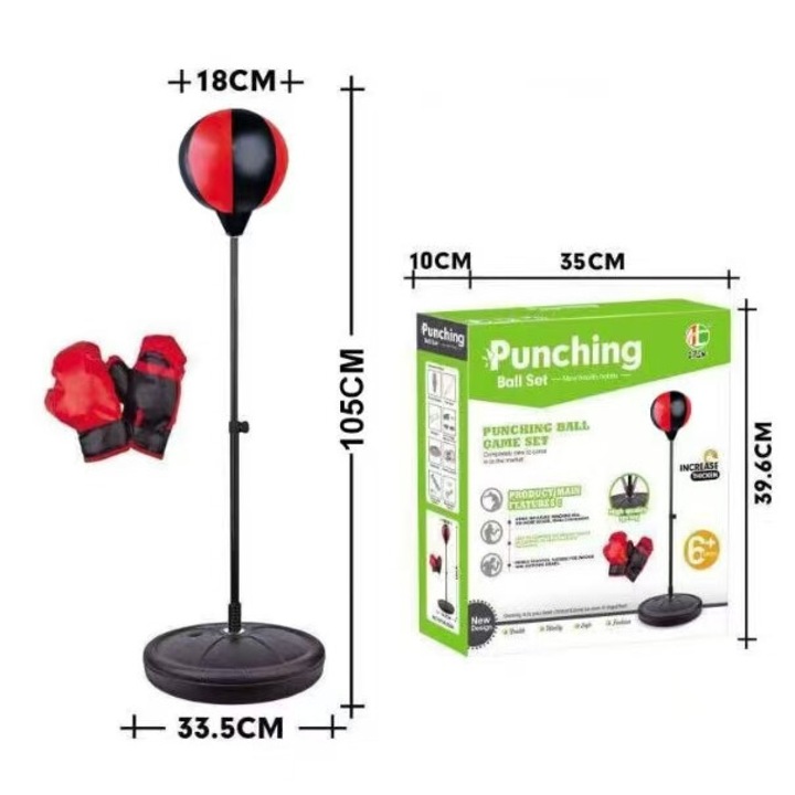 Set sac de box pentru copii “ Knockout by KotaBaby ”, negru si rosu, 87-120cm, cu manusi