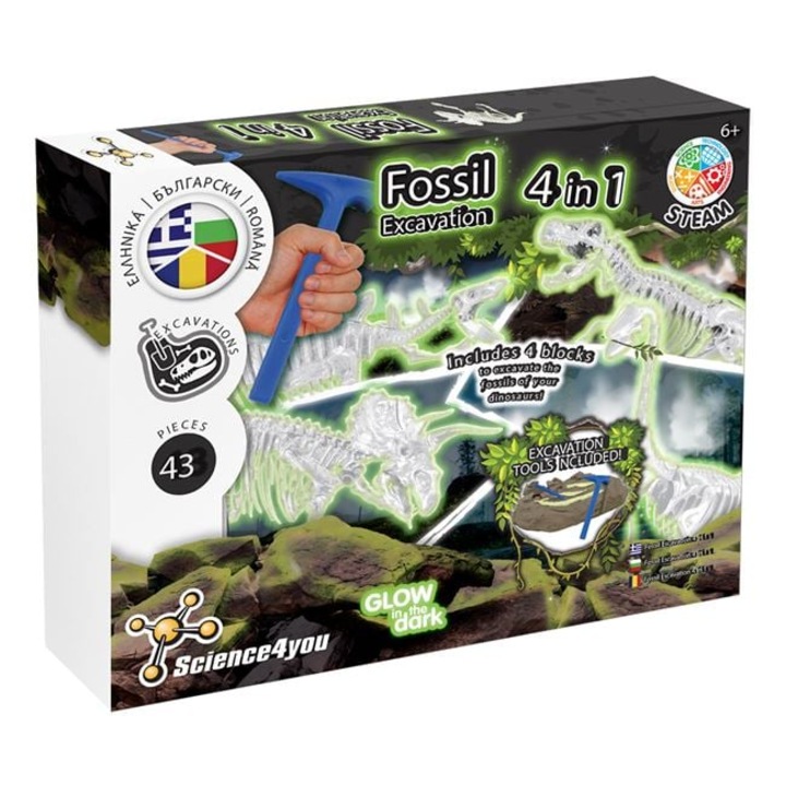 Dinoszaurusz kövületek feltáró készlet 4 az 1-ben