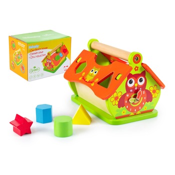 Jucarie din lemn natural, educativa si interactiva pentru copii, Casuta bufnitei, Green Series, 20x13x14,5 cm Jucarie din lemn natural, educativa si interactiva pentru copii, Casuta bufnitei, Green Series, 20x13x14,5 cm