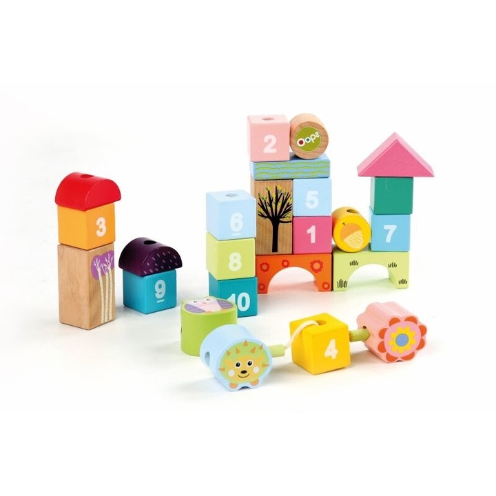 Set de Jucarii Educationale Oops, Blocuri din Lemn cu Numere, 24 piese, Multicolor, +18 luni