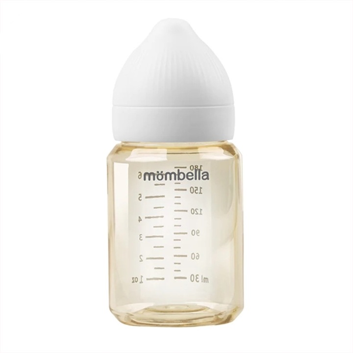 Бебешко шише Mombella Classic 180 мл, антиколики, силикон, сиво, 3-6 месеца
