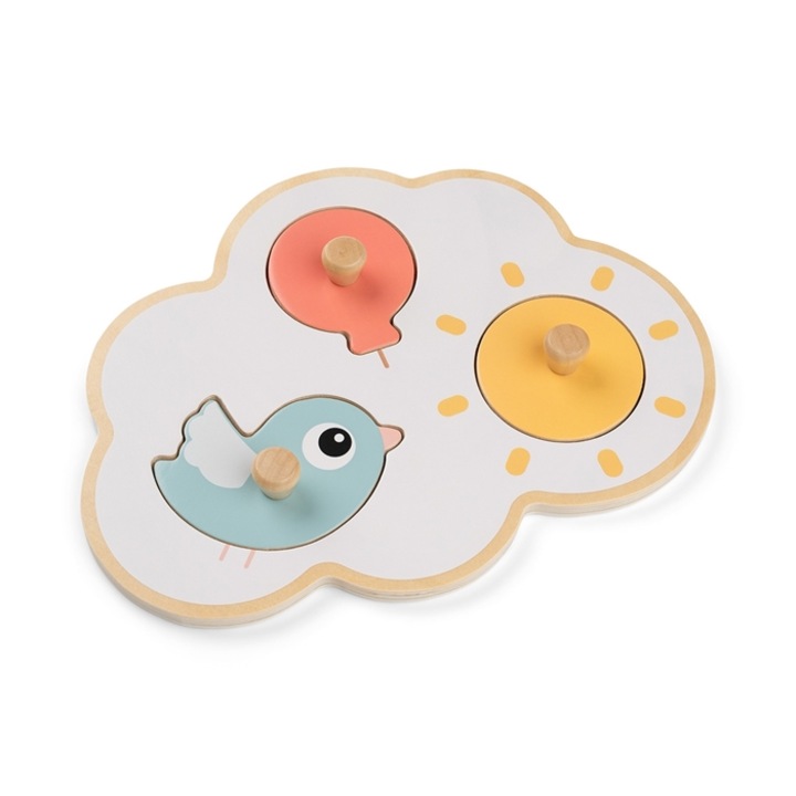 Пъзел Happy Clouds с дръжки, Дървен, 3 части, многоцветен, 21x16x2cm