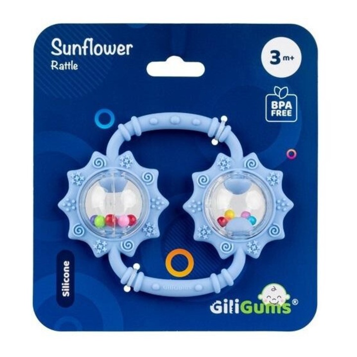 Csörgők, Giligums, 2 az 1-ben szett, különböző textúrák, kék, 3 hónapos kortól