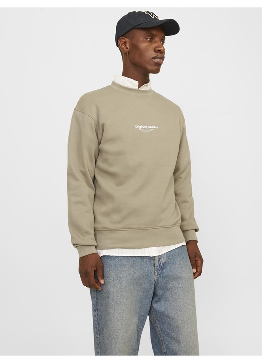 Jack & Jones férfi pulóver, egyszínű, 3D nyomtatás, alkalmi, barna, pamut 70%, L INTL