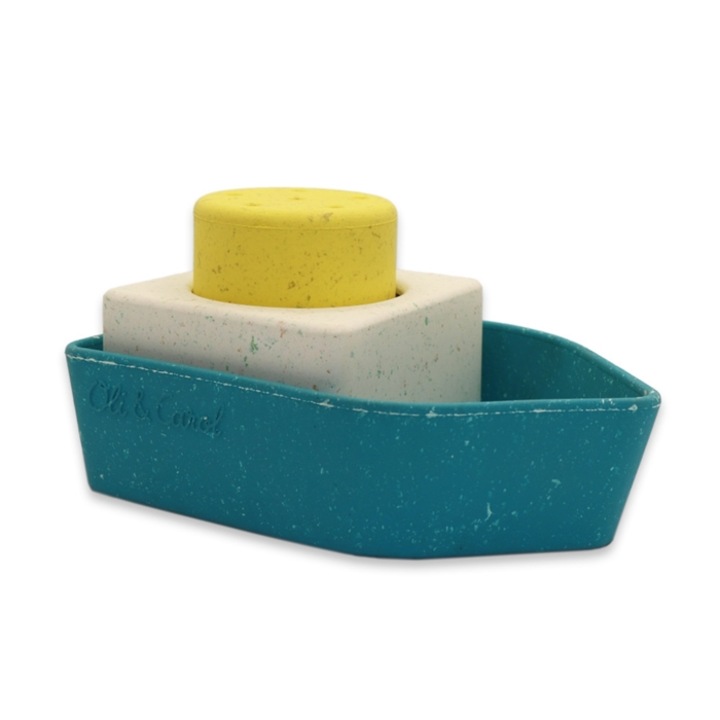 Oli&Carol fürdőjáték, újrahasznosított természetes gumiból készült hajó, többszínű, 7,8x12,4x6,5cm