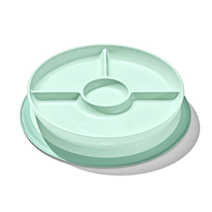Gyermek tányér, OXO, 4 rekeszes, zöld, 17cm