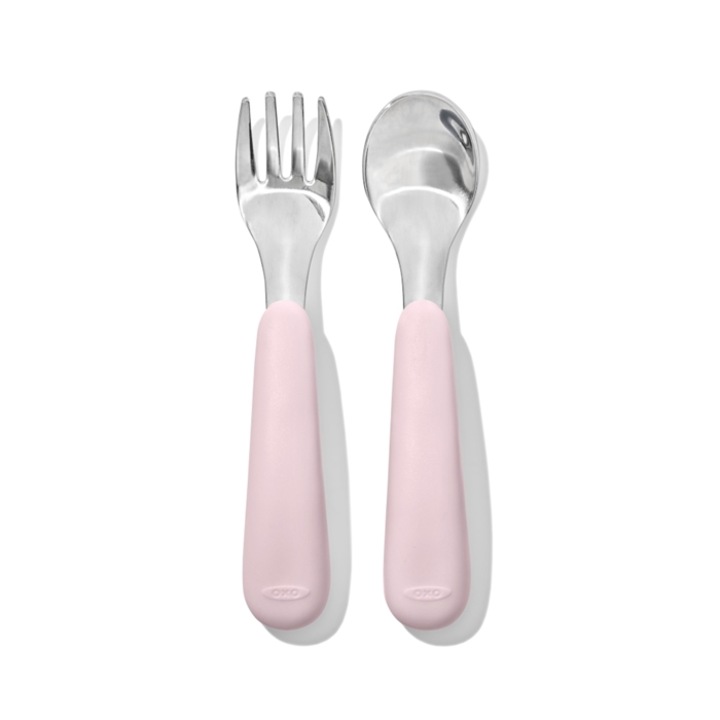 Детски комплект прибори, OXO, 12 месеца+, розов, 14x2см