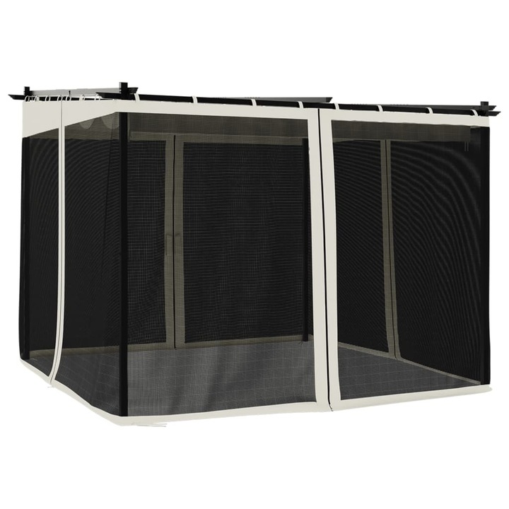 Foisor cu pereti din plasa vidaXL, crem, 3x3 m, otel, 24.12 kg