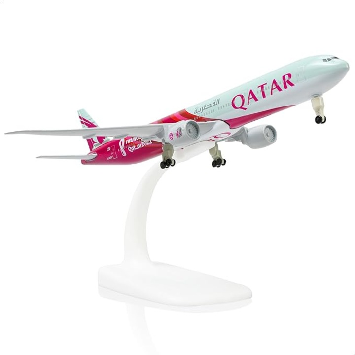Аеро макет Boeing B777 на Qatar Airways，20 cmМетален модел на самолет с дисплей на триножник，JENUOS，Червен