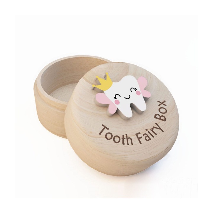 Cutie dinti de lapte, SINBINTA, Stocarea parului, Usor de depozitat, Nu se deforma, Amintire familie pretioasa, Anti-frecare, Pentru Craciun, petreceri de aniversare si baby showers, 5x5x3.3 cm, Lemn, Maro