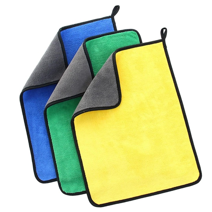 Set 3 Lavete Microfibra Profesionale, SINBINTA, Fara scame, Rezistente la decolorare, Foarte absorbant, Indeparteaza murdaria si lichidele, Pentru intretinere sau curatare auto si casa, 30 x 40 cm, Multicolor