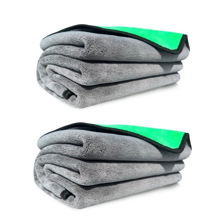 Комплект от 2 микрофибърни кърпи за кола, SINBINTA, без мъх, устойчиви на избледняване, силно абсорбиращи, отстранява мръсотия и течности, за полиране на кола, кола маска, поддръжка или почистване на дома, 60 x 120 см, зелена