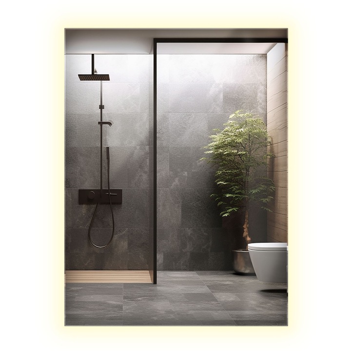 Oglinda Dreptunghi LED, Decormat, Decorativa, Neutru (4000K), 80 cm x 60 cm, 010390550040300000000