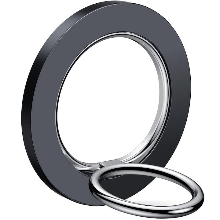 Магнитен държач за телефон тип „ринг“, Axroad Mall, Държач за телефон за кола, с 1 магнит и 3M лепяща лента, противоплъзгаща стабилност, универсален, ергономичен, сгъваем, за гледане, видео разговори, сплав/пластмаса, 58x58x4.7 мм, черен