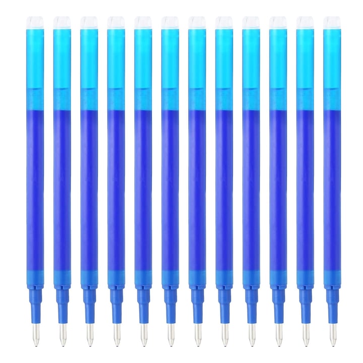 Set 12 Pixuri Cu Gel, Axroad Mall, Varf 0.5 mm, Cerneala termosensibila, Sters, Cu capac, Descarcare continua de cerneala, Compatibil Pilot, Potrivite pentru studiu si munca, Plastic, 11x0.5 cm, Albastru