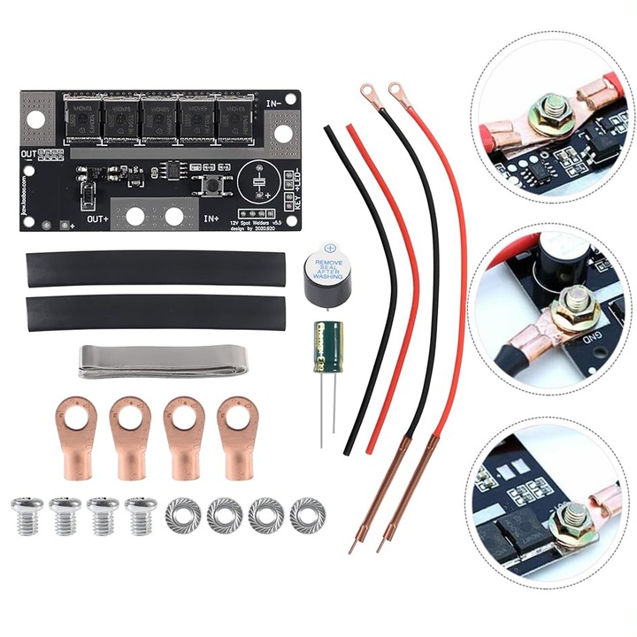 12V машина за точково заваряване, за 18650, 21700, 26650, 32650 батерии, заварява 0,12 mm никелирана плоска лента, захранва се от всяка 12 V-14,6 V оловно-киселинна батерия, черна