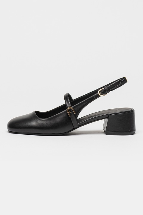 Furla, Pantofi Mary Jane de piele cu toc si catarama, Auriu, Negru stins, 40