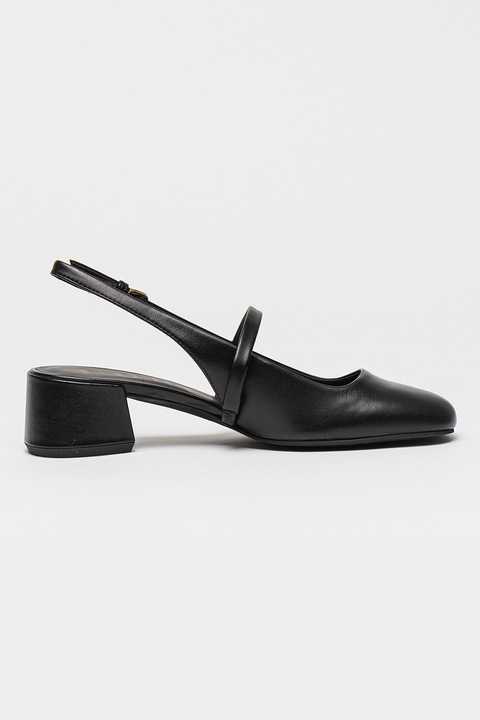 Furla, Pantofi Mary Jane de piele cu toc si catarama, Auriu, Negru stins, 40