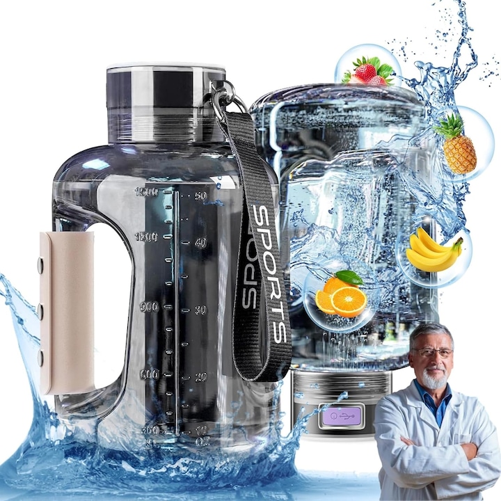 1.5L хидрогенирана/йонизирана вода, генераторна гарафа, EXCITAT®, концентрация на водород 800-1000 ppb, SPE/PEM технология, 6-минутен генератор на водородна вода, акумулаторна, Plasmatics, подобрява здравето, сребристо-черен