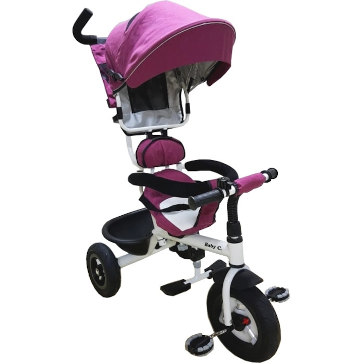 honey Eradicate Sweat Tricicleta cu copertina Baby Care™ My first Trike, pedale si maner pentru  parinti, scaun reversibil cu invartire 360 grade, cadru metalic, Fucsia -  eMAG.ro