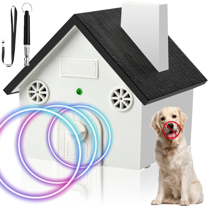 Dispozitiv anti-latrat pentru caini, EXCITAT®, solutie eficienta fara socuri si inofensiv pentru animale, 4 Moduri Reglabile, electronic cu ultrasunete, evita agresiunea si comportamentul nedorit, sigur si usor de folosit, Raza de actiune poate ajunge pan