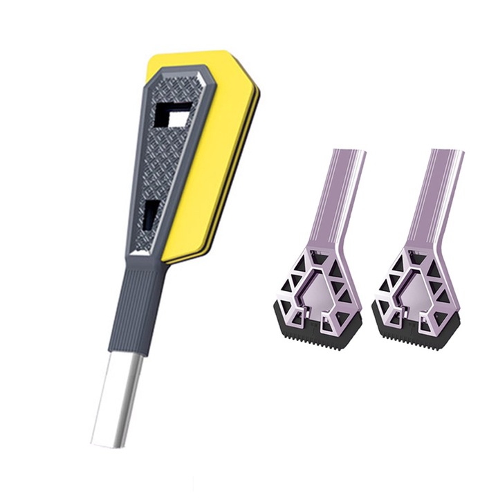 Set de deszapezire pentru iarna, Racleta Ice Dominator de 67 de cm plus 1 Capat de Racleta Suplimentar, pentru Parbriz, Geamuri si Caroserie, Universala, Ergonomica, Detasabila, Lama cu Precizie, Anti-Alunecare, Compacta si Durabila, Mov si Albastru