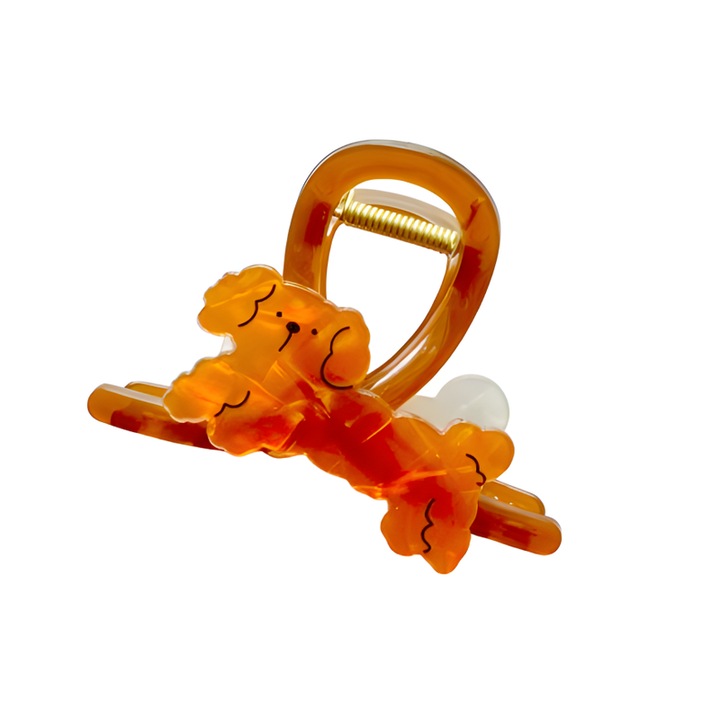 Cleste de par cu fata dubla, caramel, cu model de catelus si os, agrafa draguta si dulce, tip cleste de rechin pentru partea din spate a capului, dimensiune medie, pentru femei (catelus si os)