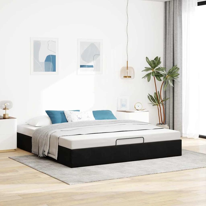 Cadru de pat otoman fara saltea vidaXL, Negru, 180x200 cm, catifea, 25.9 Kg 3310981