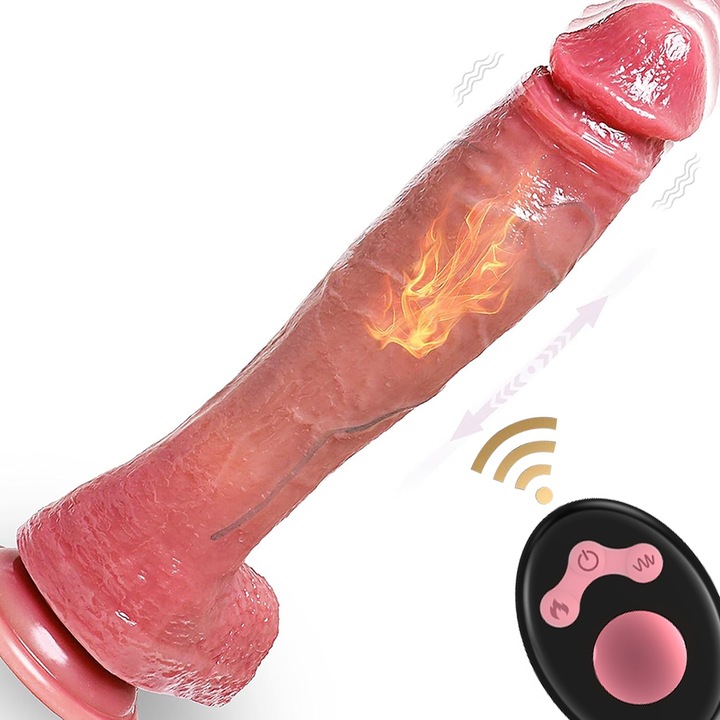 Вибратор Wanyan, Реалистично, 10 различни честоти на вибрация, 4 различни честоти на проникване, Функция за нагряване и въртене, 3 режима на стимулация на G точката, Дистанционно управление, Водоустойчив, 24.5 см