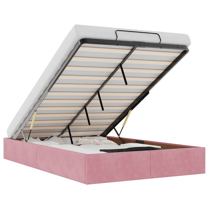 Cadru de pat vidaXL, otoman fara saltea roz 120x190 cm catifea, 21.5 kg