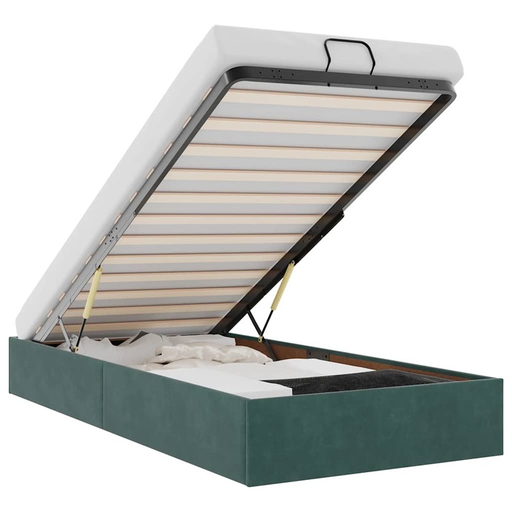 Cadru de pat vidaXL, otoman fara saltea verde inchis 90x200 cm catifea, 17.35 kg