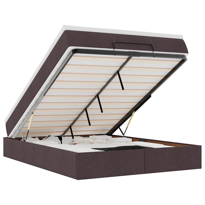 Cadru de pat otoman cu saltea vidaXL, tesatura, maro inchis, 140x200 cm, 49.34 Kg 3311116