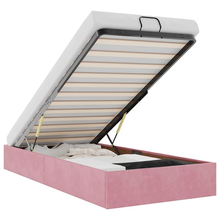 Cadru de pat vidaXL, otoman fara saltea roz 90x200 cm catifea, 17.35 kg