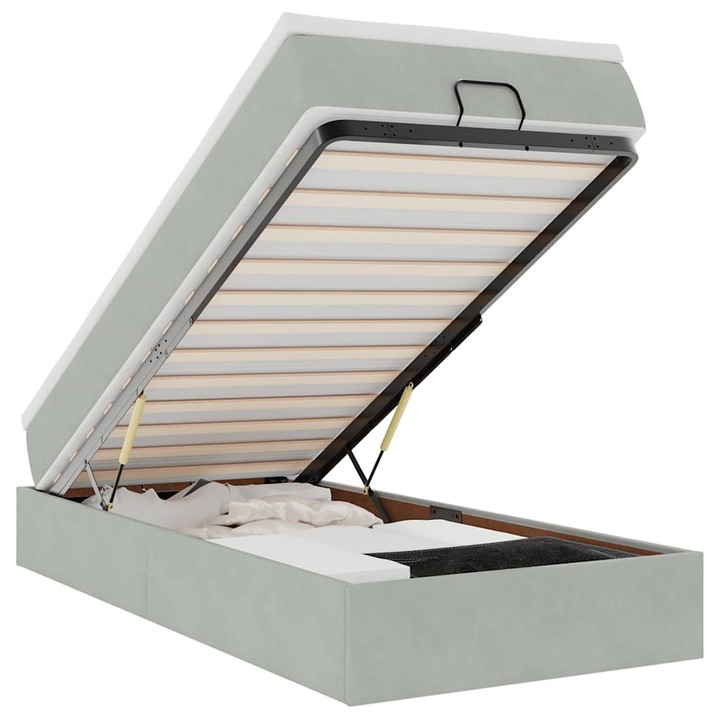 Cadru de pat vidaXL, otoman cu saltea Gri deschis 90x200cm catifea, 34.59 kg