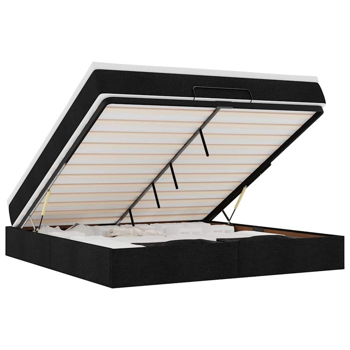 Cadru de pat otoman cu saltea vidaXL, tesatura, neagra, 160x200cm, 53.82 Kg 3311122