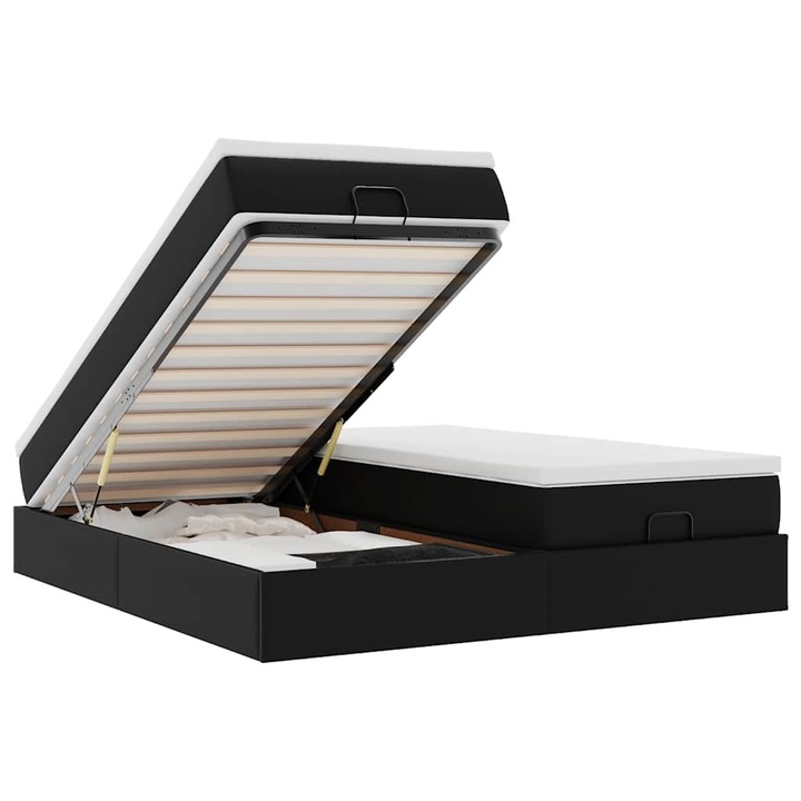 Cadru de pat vidaXL, otoman saltele Negru 160x200cm piele artificiala, 30.8 kg