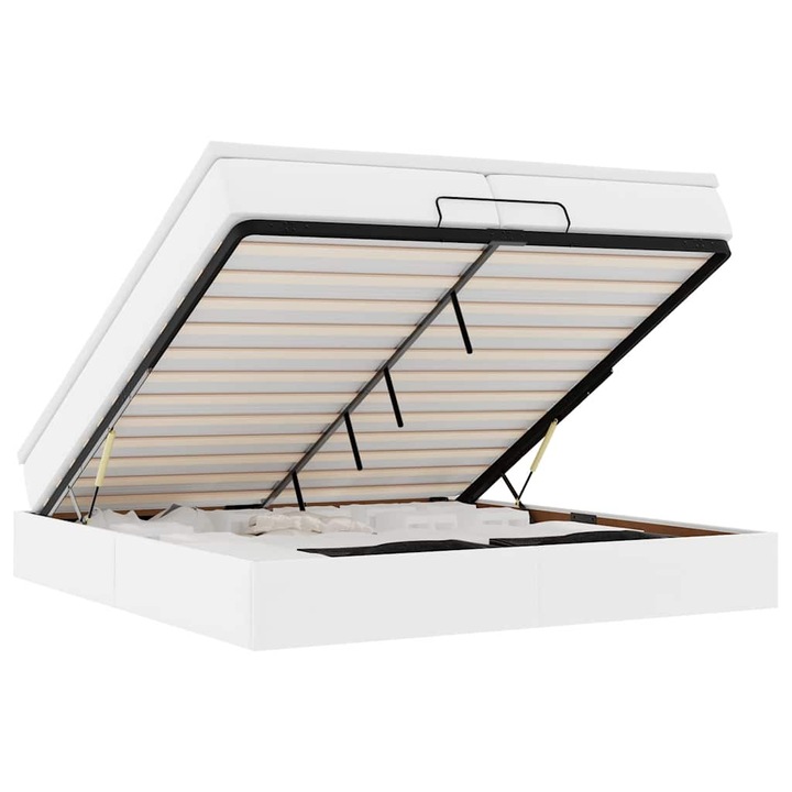Cadru de pat otoman cu saltele vidaXL, alb, 200x200cm, piele artificiala, 48.18 Kg 3311057