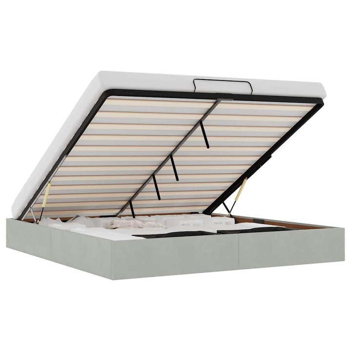 Cadru de pat otoman fara saltea vidaXL, Gri deschis, 200x200 cm, catifea, 26.5 Kg 3310985