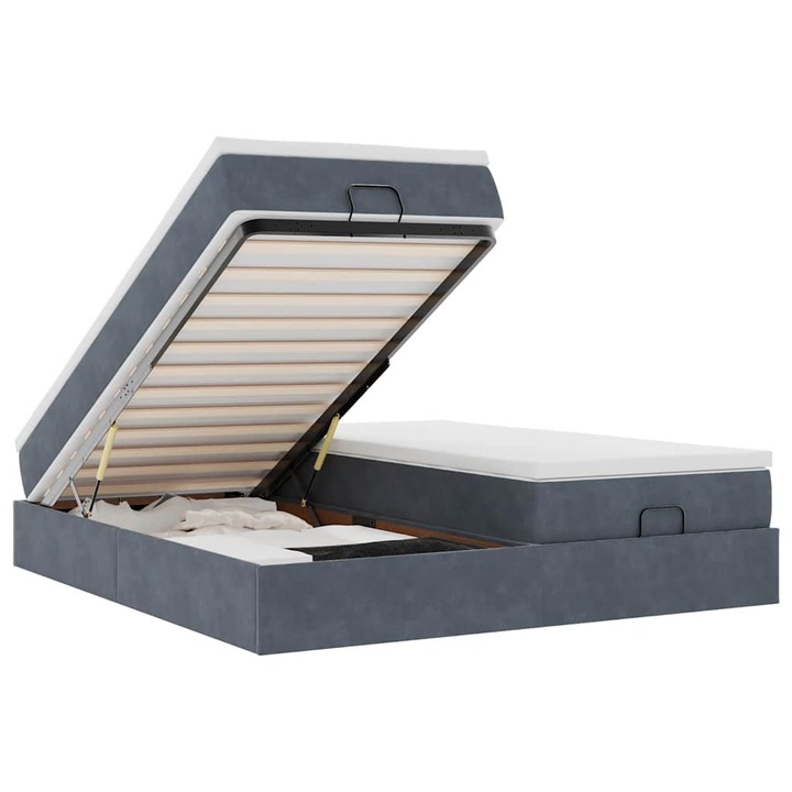 Cadru de pat vidaXL, otoman cu saltele Gri inchis 160x200cm catifea, 31.85 kg