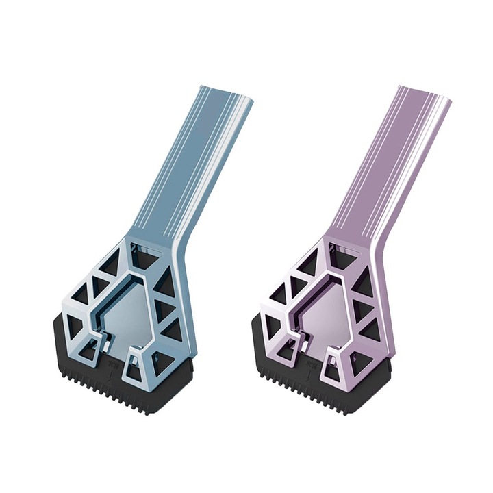 Set de deszapezire pentru iarna, 2 raclete Mini Ice Dominator, pentru Parbriz, Geamuri si Caroserie, Universala, Ergonomica, Lama cu Precizie, Anti-Alunecare, Compacta si Durabila, Usor de Utilizat, Culoare Mov si Albastru