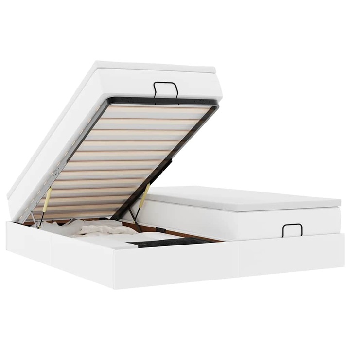 Cadru de pat vidaXL, otoman cu saltele alb 200x200cm piele artificiala, 37.26 kg