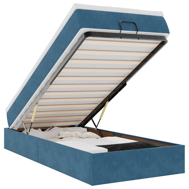 Cadru de pat otoman cu saltea vidaXL, catifea albastru inchis 90x200cm, 34.75 kg