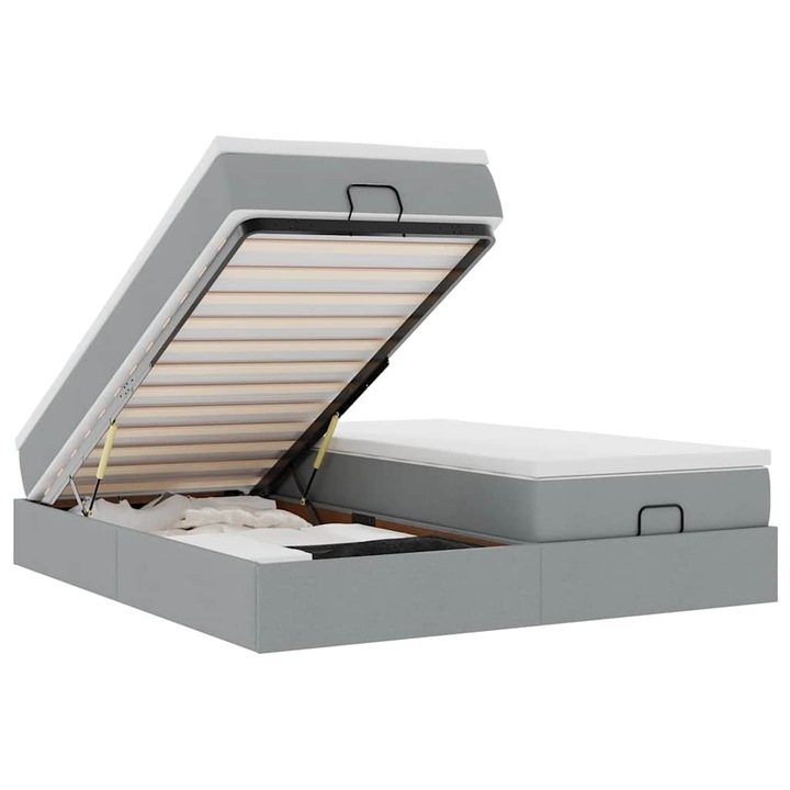 VidaXL Ottomán ágykeret matracokkal Világosszürke 200x200cm szövet 57.44 kg