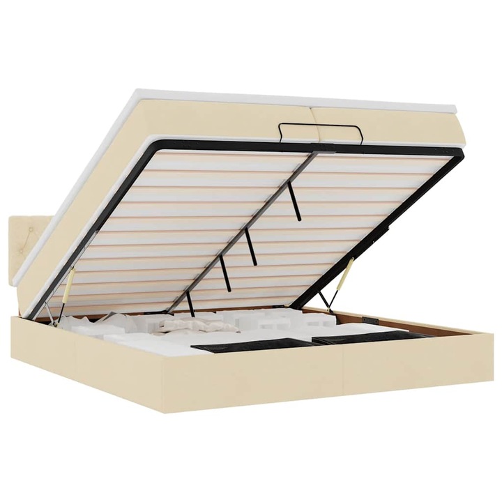 Cadru de pat otoman cu saltea vidaXL, crem, 200x200 cm, stofa, 58.64 Kg 3311572