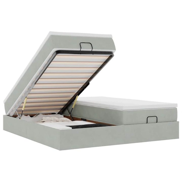 VidaXL Ottomán ágykeret matracokkal világosszürke 180x200cm bársony 35.96 kg